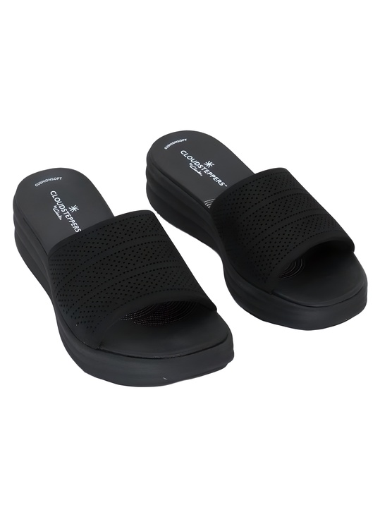 Clarks Shoes - Clarks Cloudsteppers Drift Twist Black Wedge Slide Sandals Size 5M